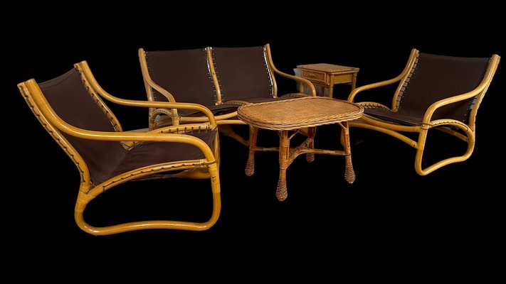 Rattan Living Room Furniture, Sweden, 1960s, Set of 3-SDV-1080184