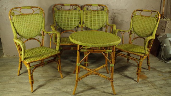 Rattan Living Room Set, 1920s, Set of 4-FWP-2030193