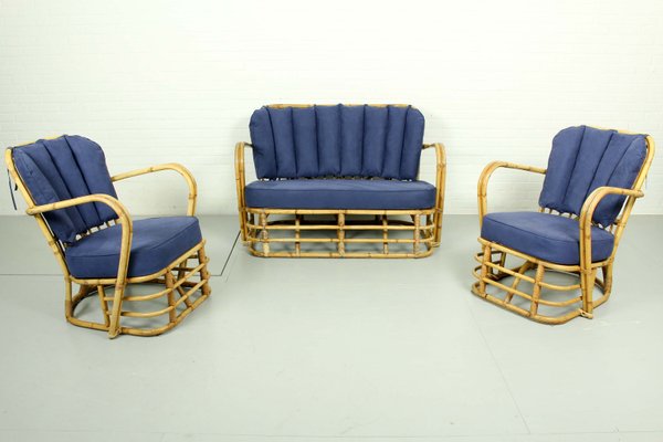 Rattan Living Room Set, 1950s, Set of 3-ZA-843716