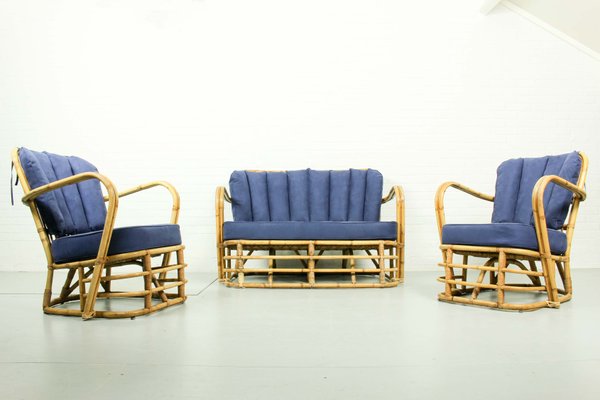 Rattan Living Room Set, 1950s, Set of 3-ZA-843716