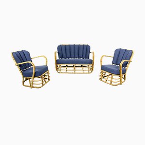 Rattan Living Room Set, 1950s, Set of 3-ZA-843716