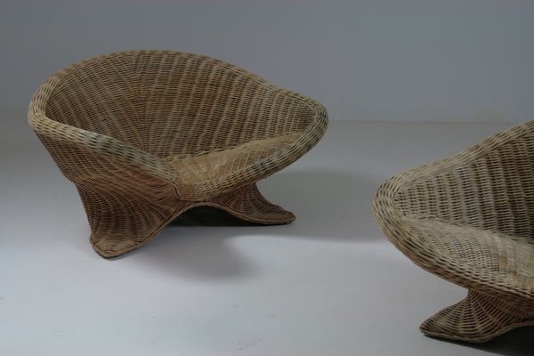 Rattan Lotus Armchairs, 1970s, Set of 2-OTV-2031427