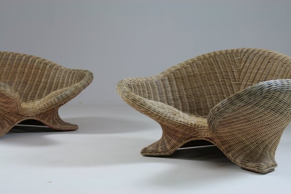 Rattan Lotus Armchairs, 1970s, Set of 2-OTV-2031427