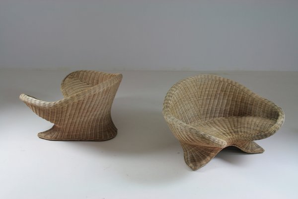 Rattan Lotus Armchairs, 1970s, Set of 2-OTV-2031427