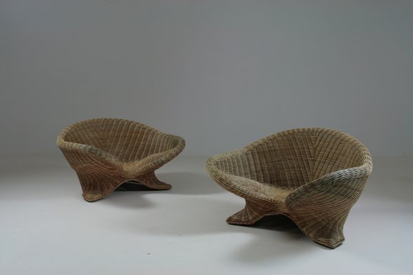 Rattan Lotus Armchairs, 1970s, Set of 2-OTV-2031427