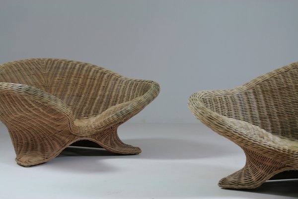 Rattan Lotus Armchairs, 1970s, Set of 2-OTV-2031427