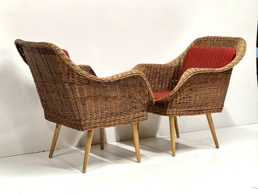 Rattan Lounge Chairs, 1960s, Set of 2-ALG-1757787