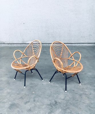 Rattan Lounge Chairs attributed to Rohe Noordwolde, 1960s, Set of 2-RQV-1772779