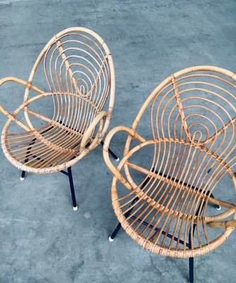 Rattan Lounge Chairs attributed to Rohe Noordwolde, 1960s, Set of 2-RQV-1772779