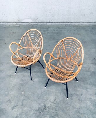 Rattan Lounge Chairs attributed to Rohe Noordwolde, 1960s, Set of 2-RQV-1772779