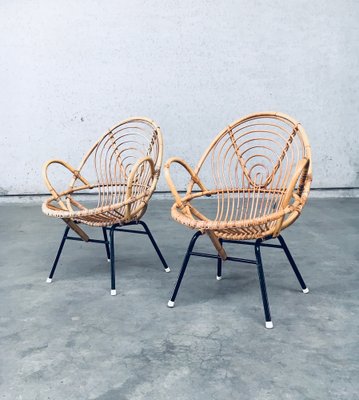 Rattan Lounge Chairs attributed to Rohe Noordwolde, 1960s, Set of 2-RQV-1772779