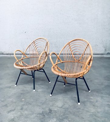 Rattan Lounge Chairs attributed to Rohe Noordwolde, 1960s, Set of 2-RQV-1772779