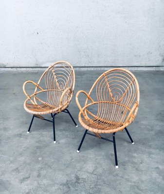 Rattan Lounge Chairs attributed to Rohe Noordwolde, 1960s, Set of 2-RQV-1772779