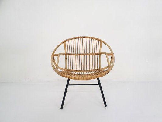 Rattan & Metal Lounge Chair from Rohe Noordwolde, The Netherlands, 1950s-ZO-1141975