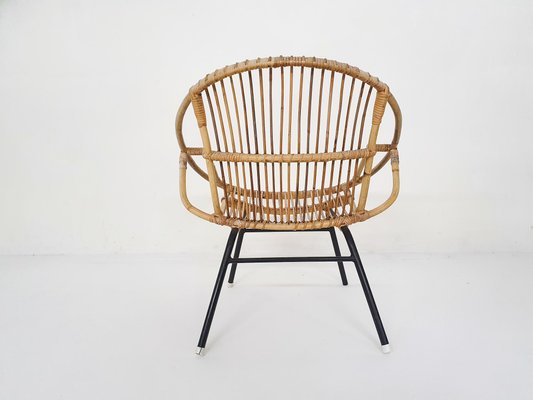 Rattan & Metal Lounge Chair from Rohe Noordwolde, The Netherlands, 1950s-ZO-1141975