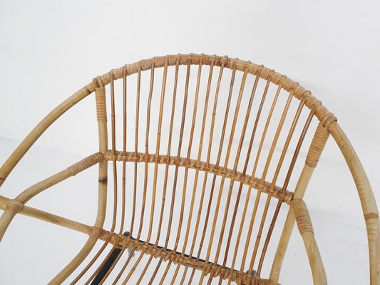 Rattan & Metal Lounge Chair from Rohe Noordwolde, The Netherlands, 1950s-ZO-1141975