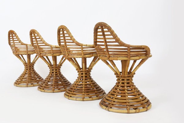 Rattan Stools by Mary Beatrice Bloch for Robert Wengler, Set of 4-UAK-895767