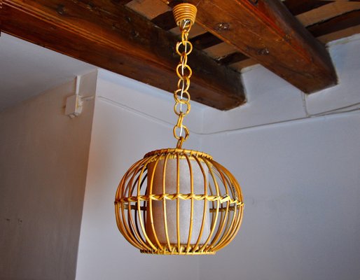 Rattan Suspension Light, France, 1960s-EJE-1373486