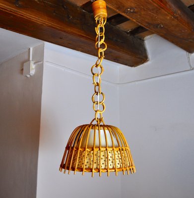 Rattan Suspension Light, France, 1960s, Set of 2-EJE-1373484