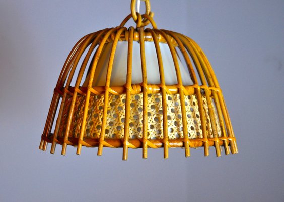 Rattan Suspension Light, France, 1960s, Set of 2-EJE-1373484