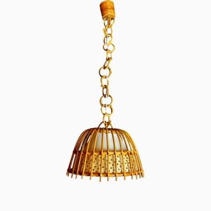 Rattan Suspension Light, France, 1960s, Set of 2-EJE-1373484