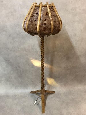 Rattan Tulip Floor Lamp, 1960s-SDV-590676