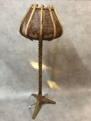 Rattan Tulip Floor Lamp, 1960s-SDV-590676