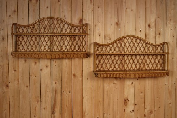 Rattan Wall Shelves attributed to Adrien Audoux & Frida Minet, 1960, Set of 2-KMQ-1816359