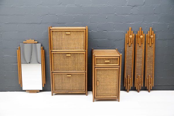 Rattan Wardrobe Set, Italy, 1970s, Set of 6-KQB-1425024