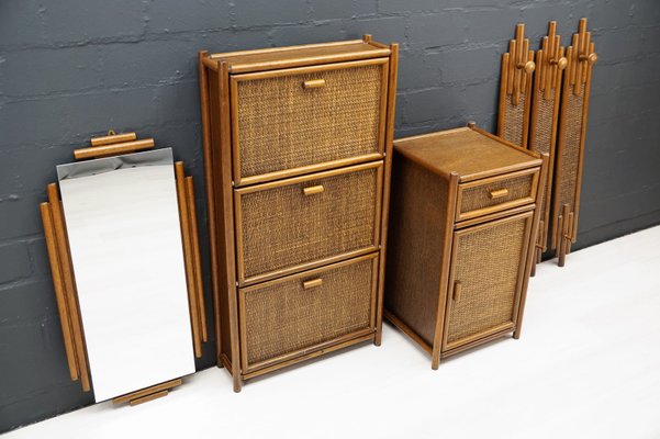 Rattan Wardrobe Set, Italy, 1970s, Set of 6-KQB-1425024