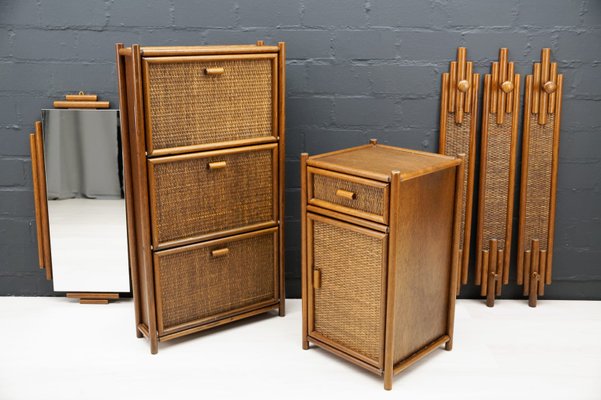 Rattan Wardrobe Set, Italy, 1970s, Set of 6-KQB-1425024