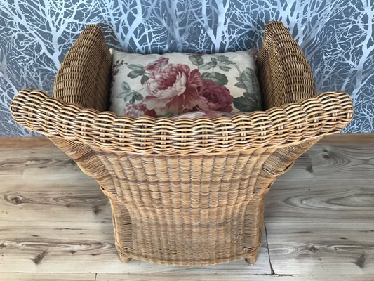 Rattan Wicker Chairs with Cushions, 1960s, Set of 2-WQQ-1417124