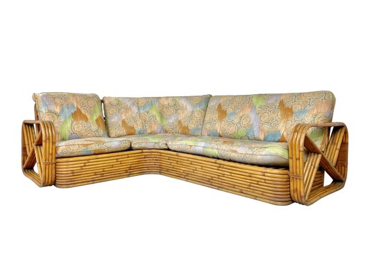 Rattan Wicker Corner Pretzel Sofa, Italy, 1940s-LYQ-1171473