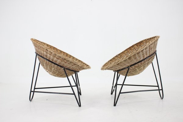 Rattan Woven Basket Chair with Hairpin Legs, 1960s, Set of 2-TZ-1313407