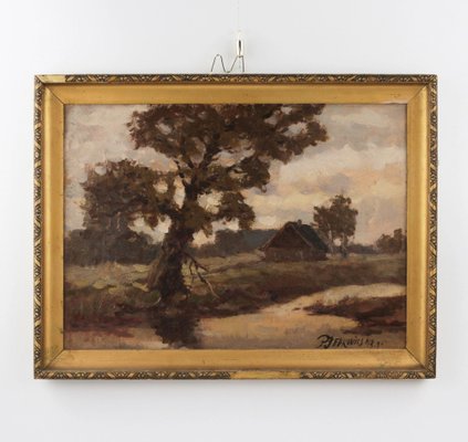 Рauls Jedrovičs, Rural Landscape, 1943, Oil on Cardboard, Framed-WMV-1262162