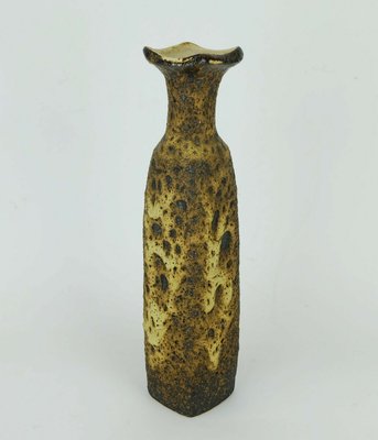 Raw Fat Lava Glaze Vase in Brown & Beige by Marius Van Woerden for Vest Keramik, Netherlands-FH-1257491