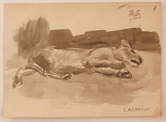 Raymond Cazanove, The Dog, Watercolor on Paper, Mid-20th Century-ZCI-833232