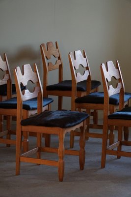 Razorblade Dining Chairs in Oak & Cowhide attributed to Henning Kjærnulf, 1960s, Set of 8-MXF-1761450