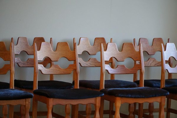 Razorblade Dining Chairs in Oak & Cowhide attributed to Henning Kjærnulf, 1960s, Set of 8-MXF-1761450