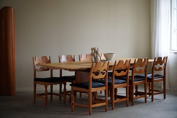 Razorblade Dining Chairs in Oak & Cowhide attributed to Henning Kjærnulf, 1960s, Set of 8-MXF-1761450