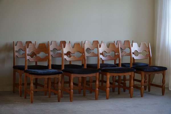 Razorblade Dining Chairs in Oak & Cowhide attributed to Henning Kjærnulf, 1960s, Set of 8-MXF-1761450