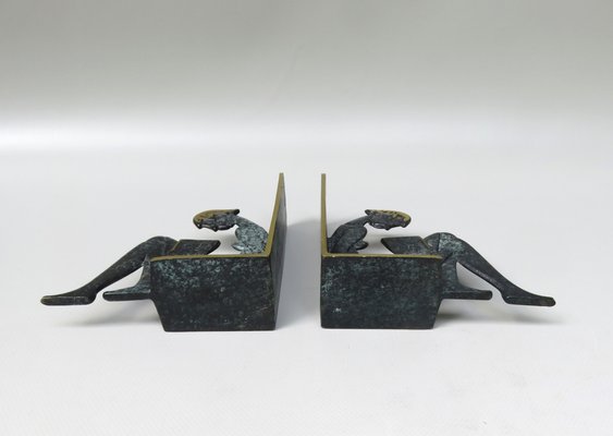 Reading Girl Bookends in Brass with Black-Green Patina, 1950s, Set of 2-EY-975006