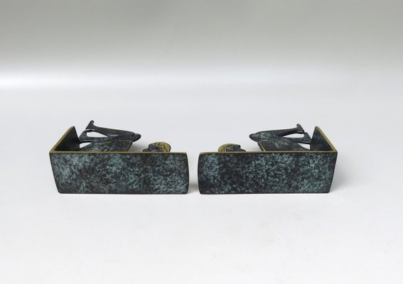 Reading Girl Bookends in Brass with Black-Green Patina, 1950s, Set of 2-EY-975006