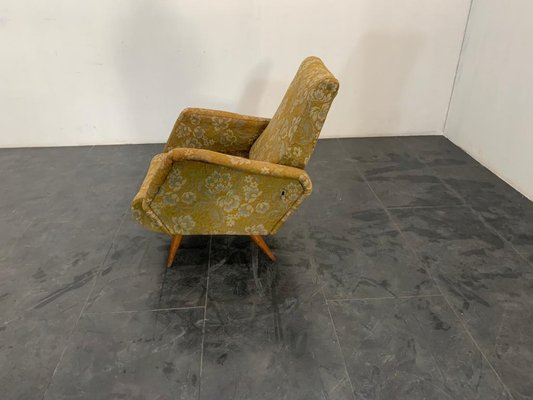 Reclining Armchair with Flower Fabric, 1950s-IJR-1142545