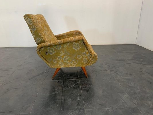 Reclining Armchair with Flower Fabric, 1950s-IJR-1142545