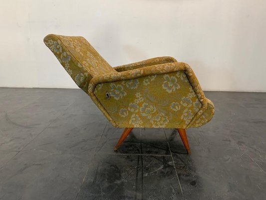 Reclining Armchair with Flower Fabric, 1950s-IJR-1142545