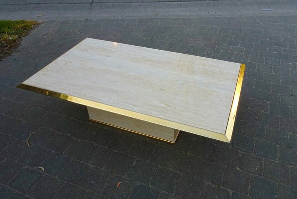 Rectangular 23K Gilded Brass and Travertine Coffee Table, Belgium-AWL-1236023