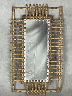 Rectangular Bamboo and Rattan Mirror, Italy, 1950s-SDV-1047891