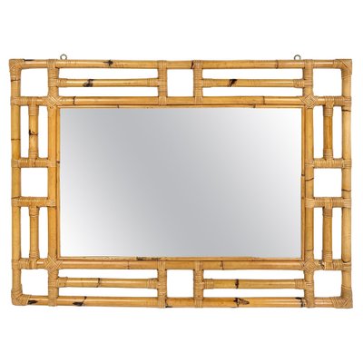 Rectangular Bamboo and Rattan Wall Mirror in the Style of Vivai del Sud, Italy, 1970s-LYQ-1409716