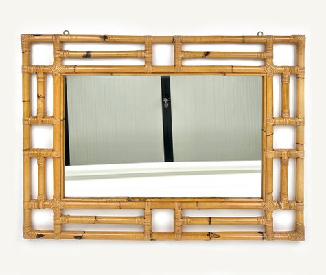 Rectangular Bamboo and Rattan Wall Mirror in the Style of Vivai del Sud, Italy, 1970s-LYQ-1409716